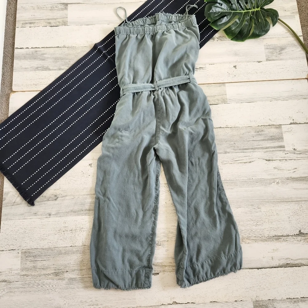 Bella Dahl Tencel Raw Edge Cropped Jumpsuit Green Size Small
